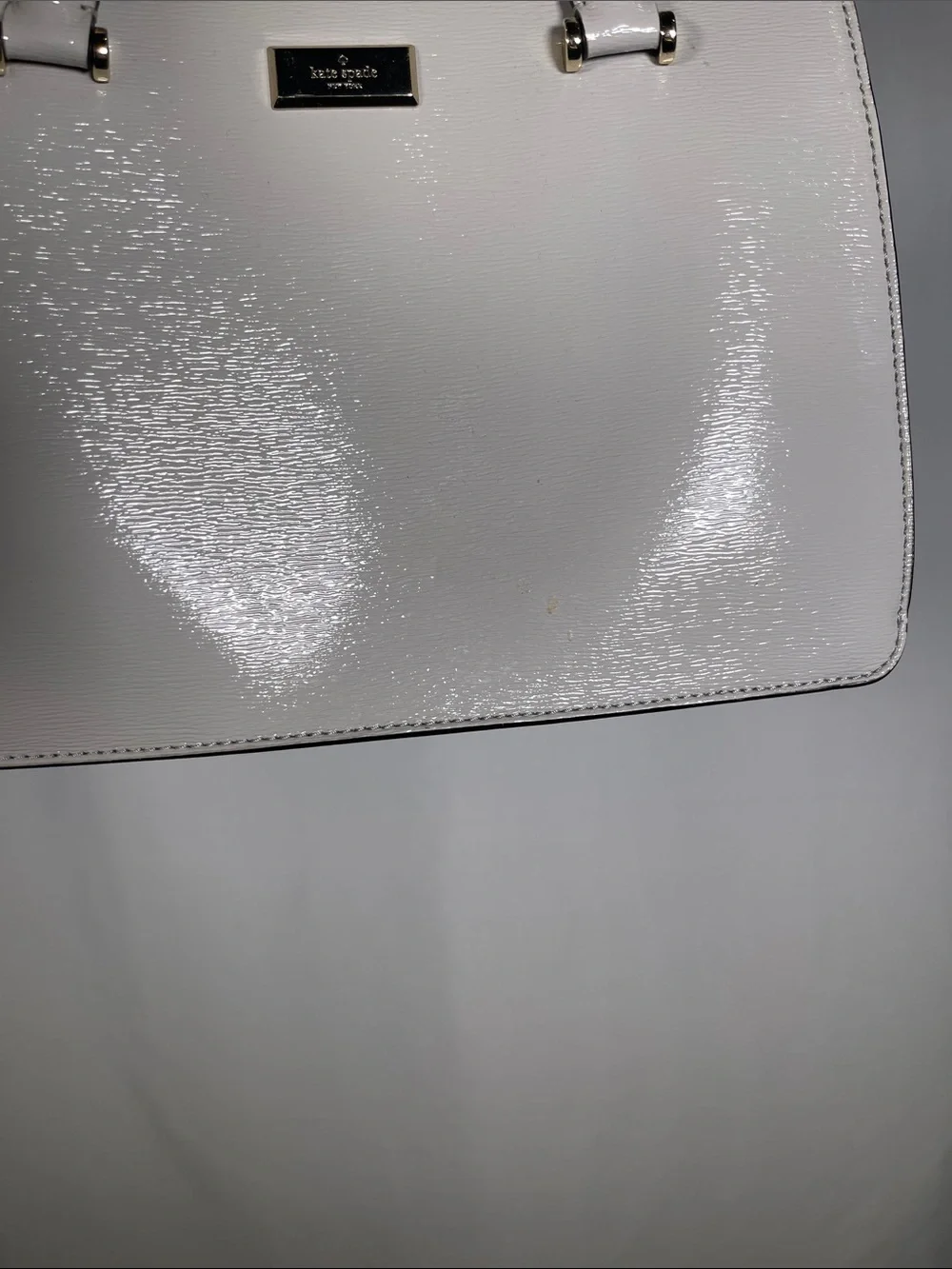 KATE SPADE WOMENS LISE PATENT LEATHER SATCHEL LIGHT GRAY